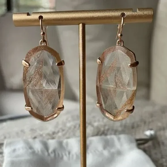 NWOT Kendra Scott Esme Rose Gold Drop Earrings In Gold Dusted Glass